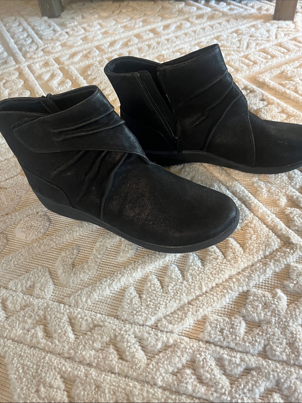 Clarks Black Suede Ankle Booties with Side Zip